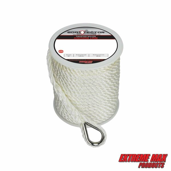 Extreme Max Extreme Max 3006.2078 BoatTector Twisted Nylon Anchor Line with Thimble - 3/8" x 100', White 3006.2078